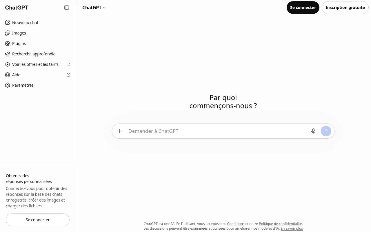 Page publique de ChatGPT