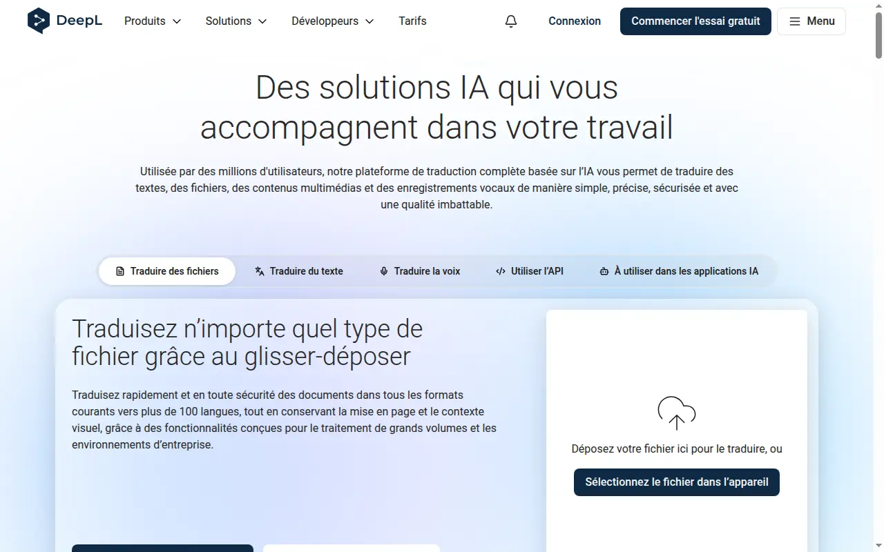 Page publique de DeepL