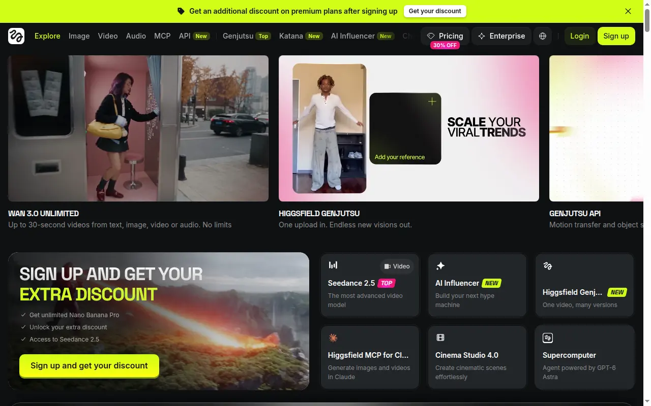 Page publique de Higgsfield