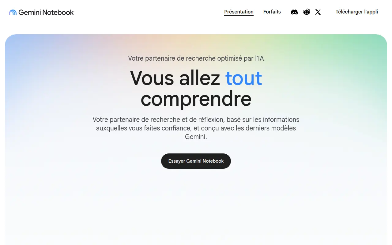 Page publique de Gemini Notebook