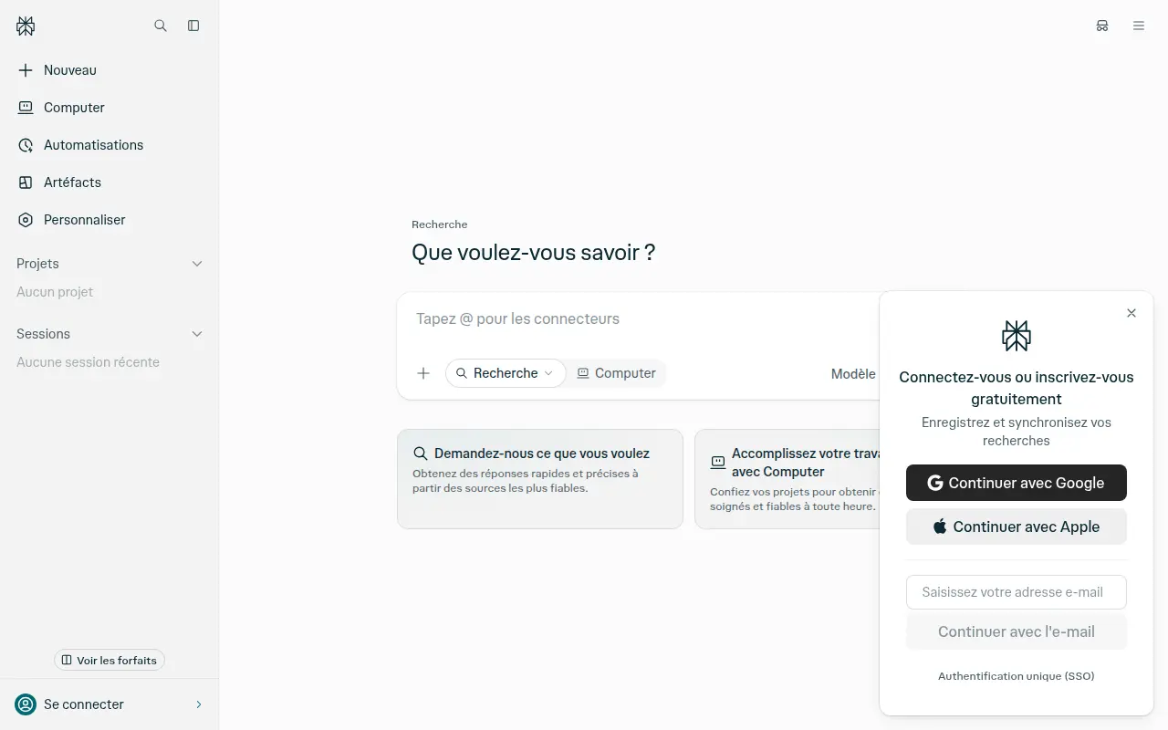 Page publique de Perplexity
