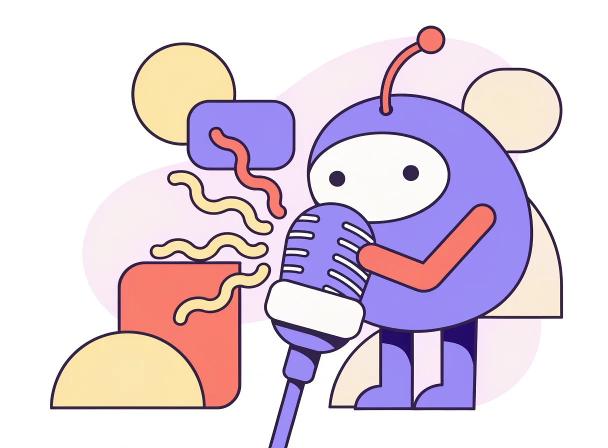 Amigo parle dans un micro, des ondes sonores autour