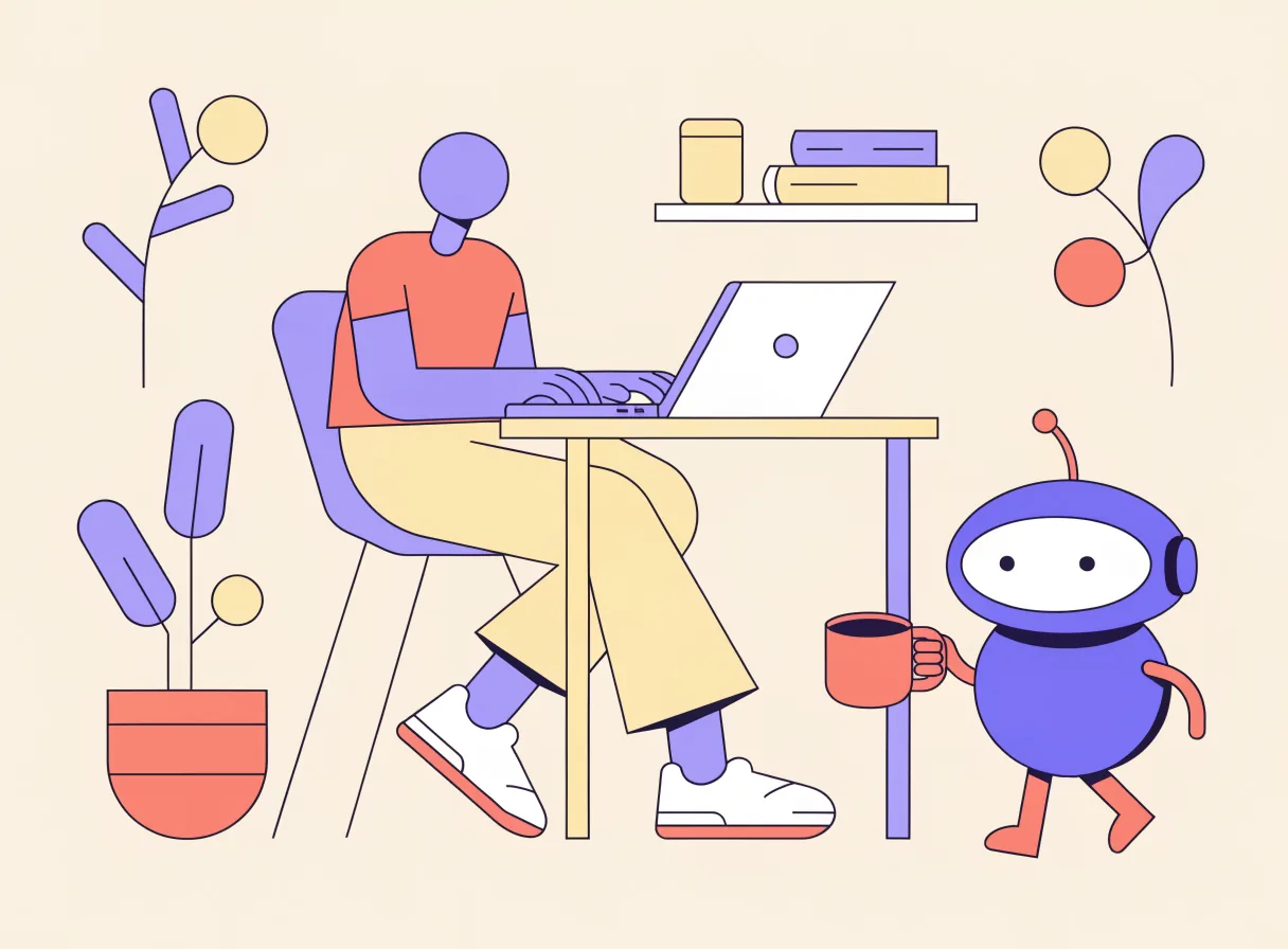 Amigo apporte un café à un freelance devant son ordinateur