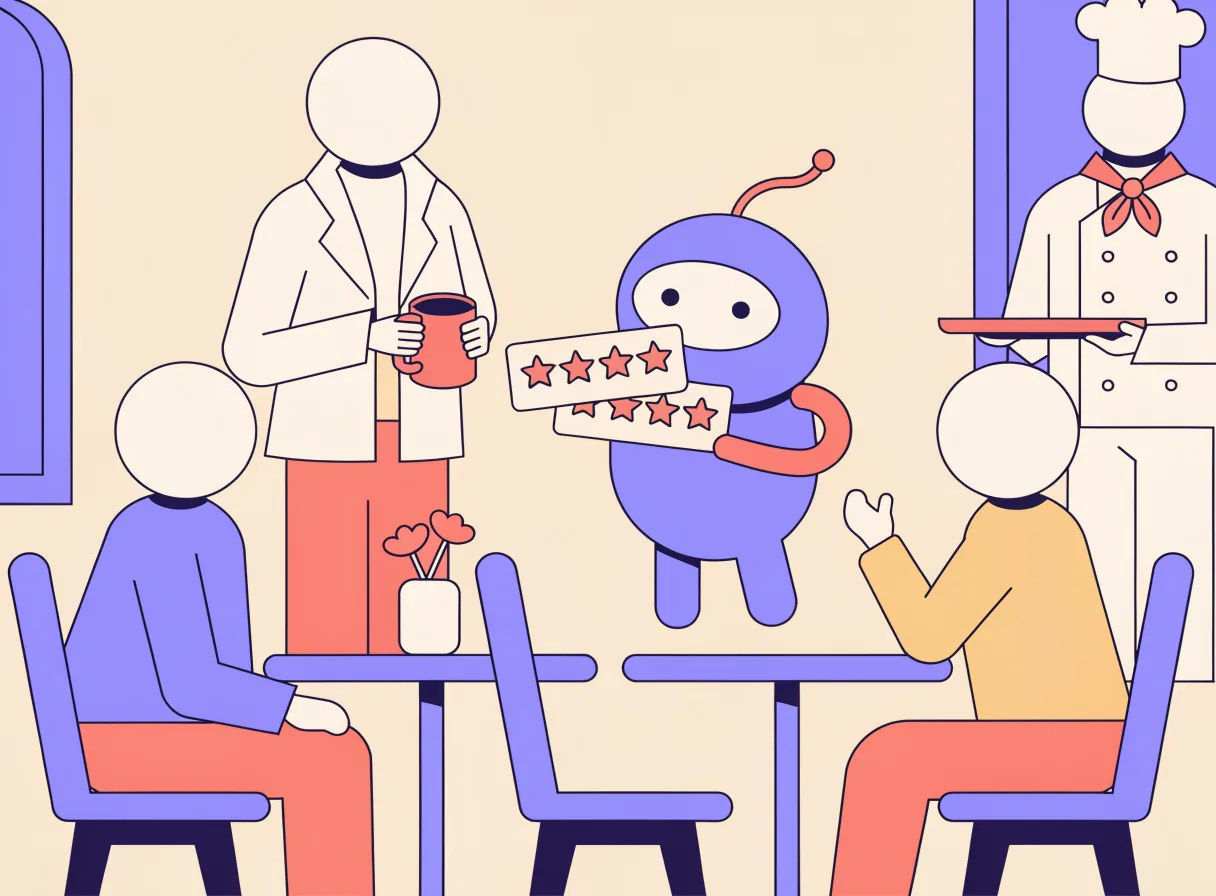 Amigo montre des avis clients étoilés à un restaurateur